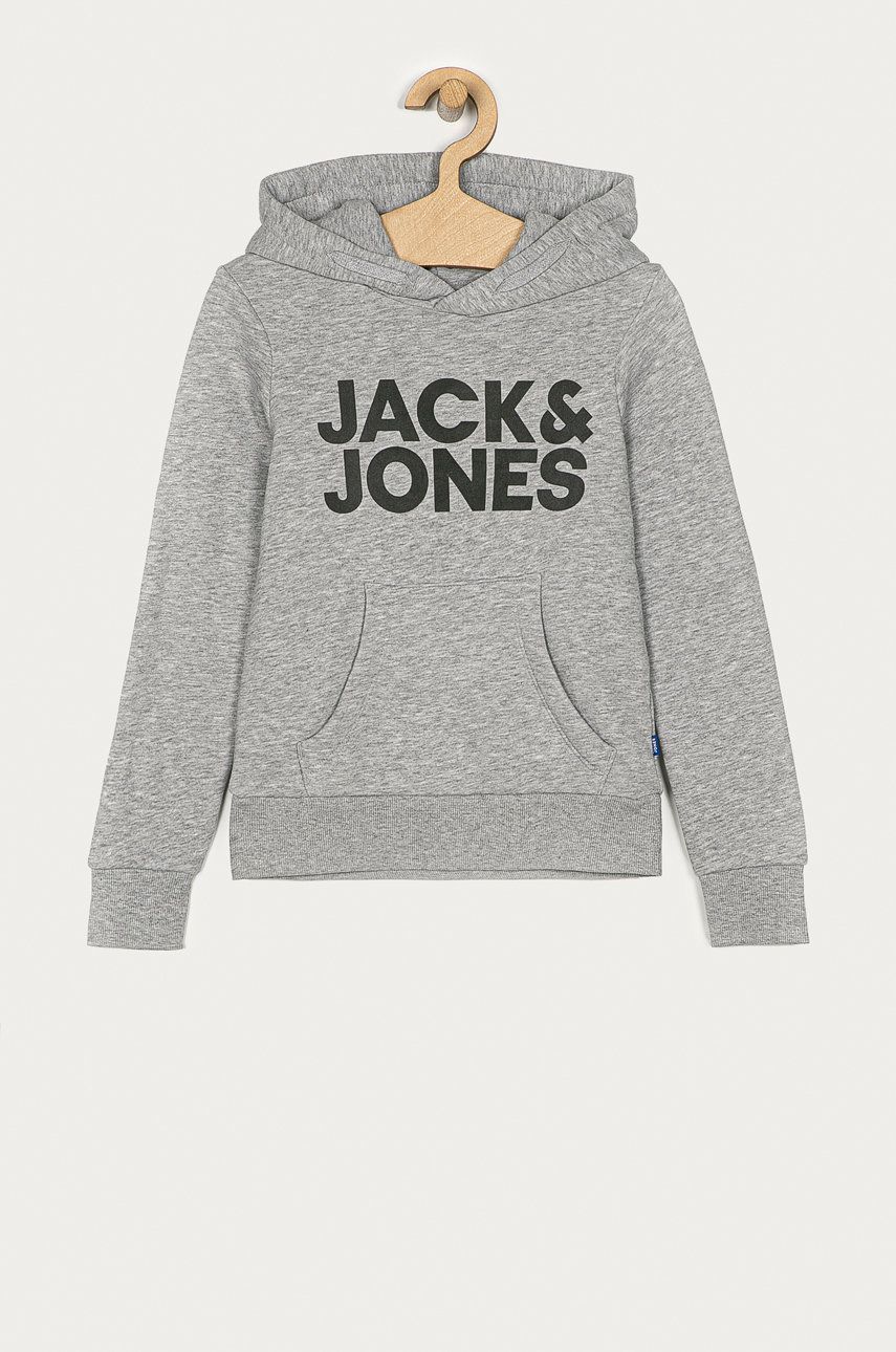 Jack & Jones bluza dziecięca kolor szary z kapturem z nadrukiem