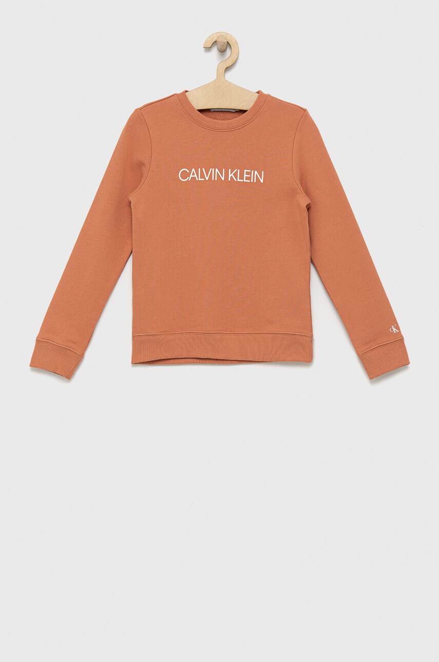 Levně Dětská bavlněná mikina Calvin Klein Jeans oranžová barva, s potiskem