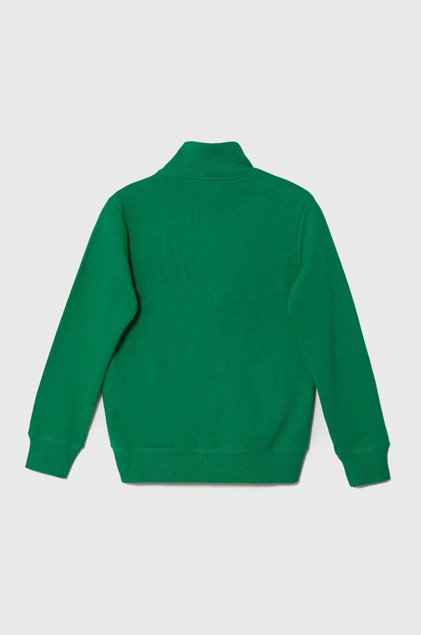 Детская хлопковая кофта United Colors of Benetton цвет зелёный однотонная Детская хлопковая кофта United Colors of Benetton цвет зелёный однотонная