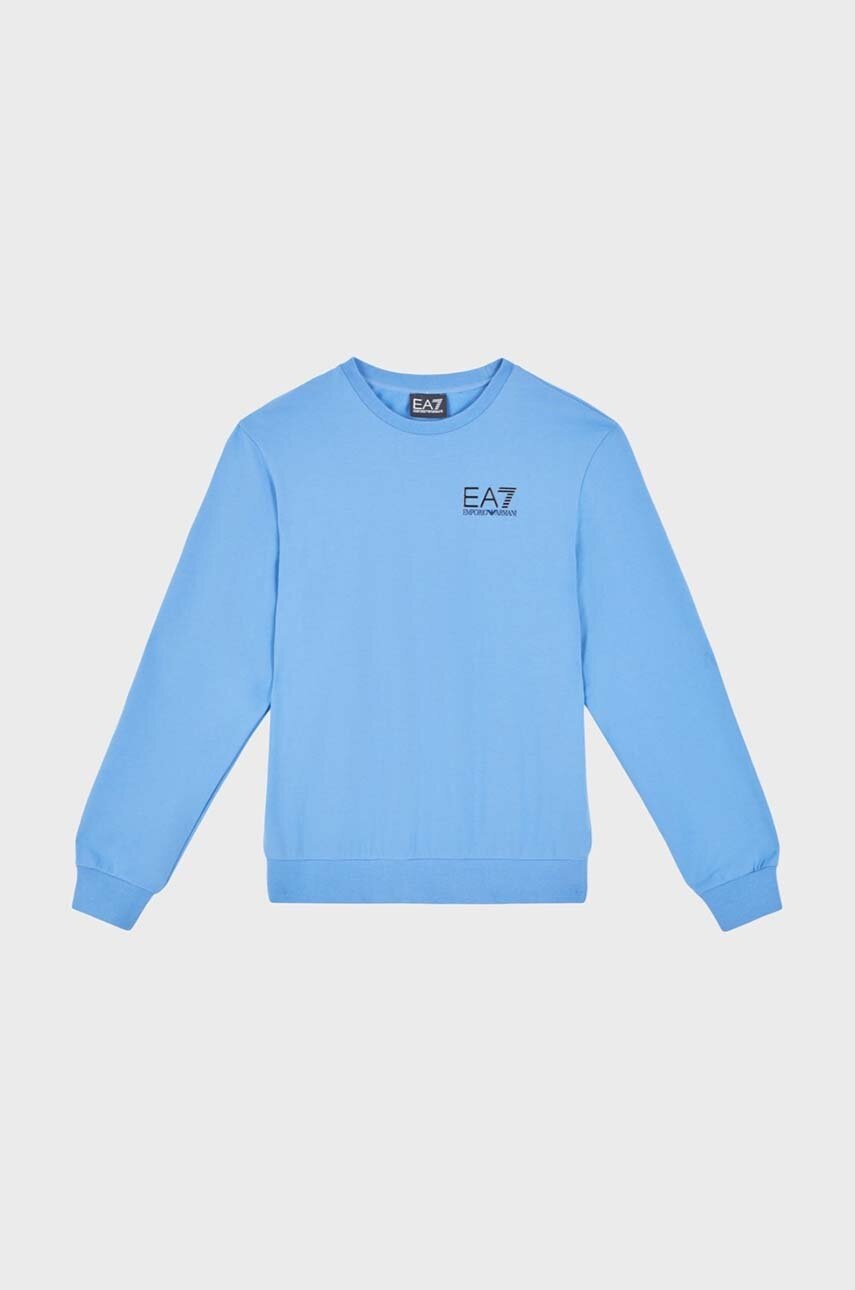 

Детски памучен суичър EA7 Emporio Armani в синьо с принт, Син