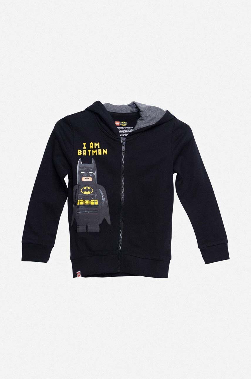 Lego hanorac de bumbac culoarea negru, cu glugă, neted, Bluza Lego Wear Full Zip Hoodie 12010642 995