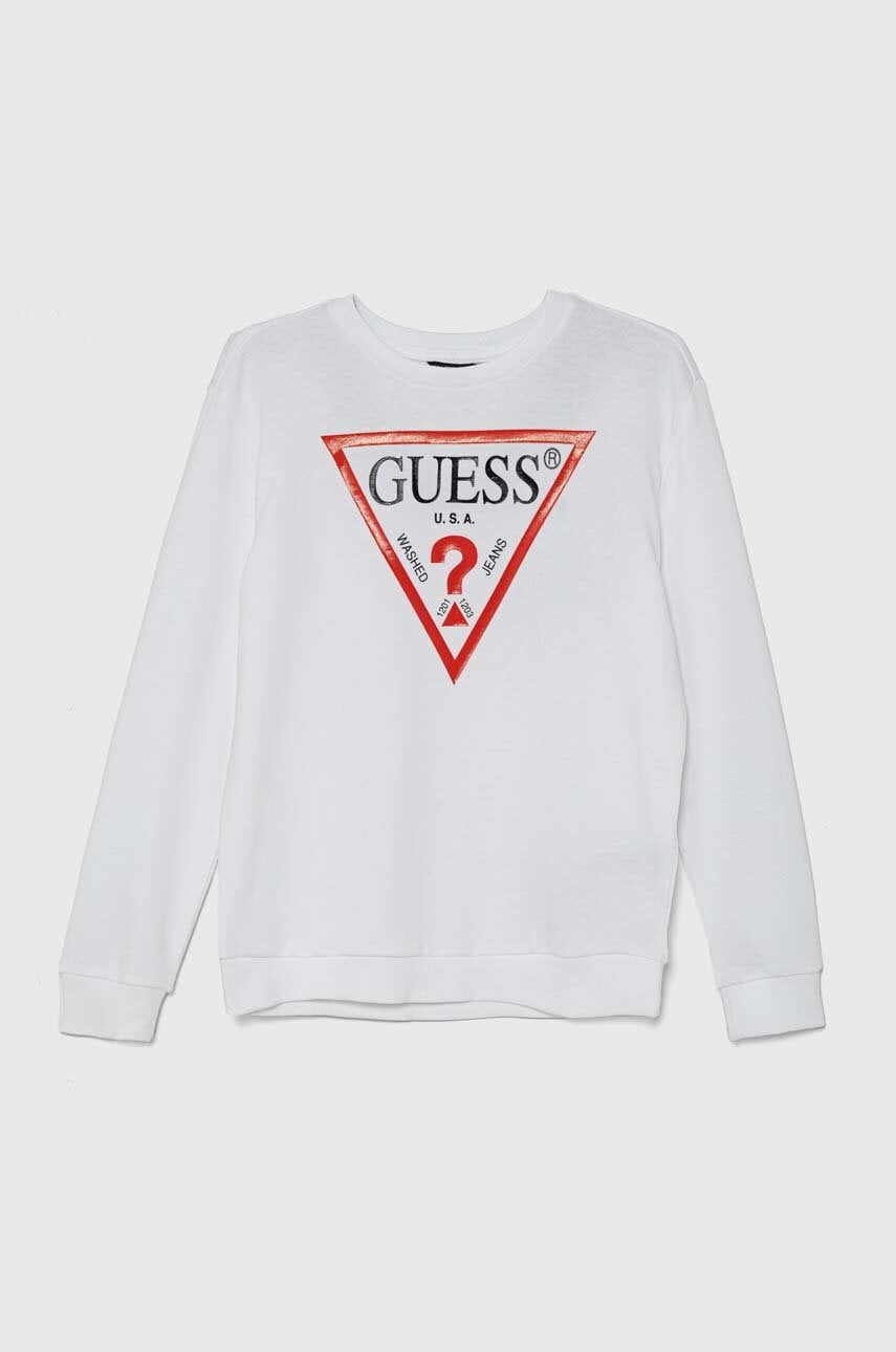 Levně Dětská bavlněná mikina Guess bílá barva, s potiskem, L73Q09 KAUG0