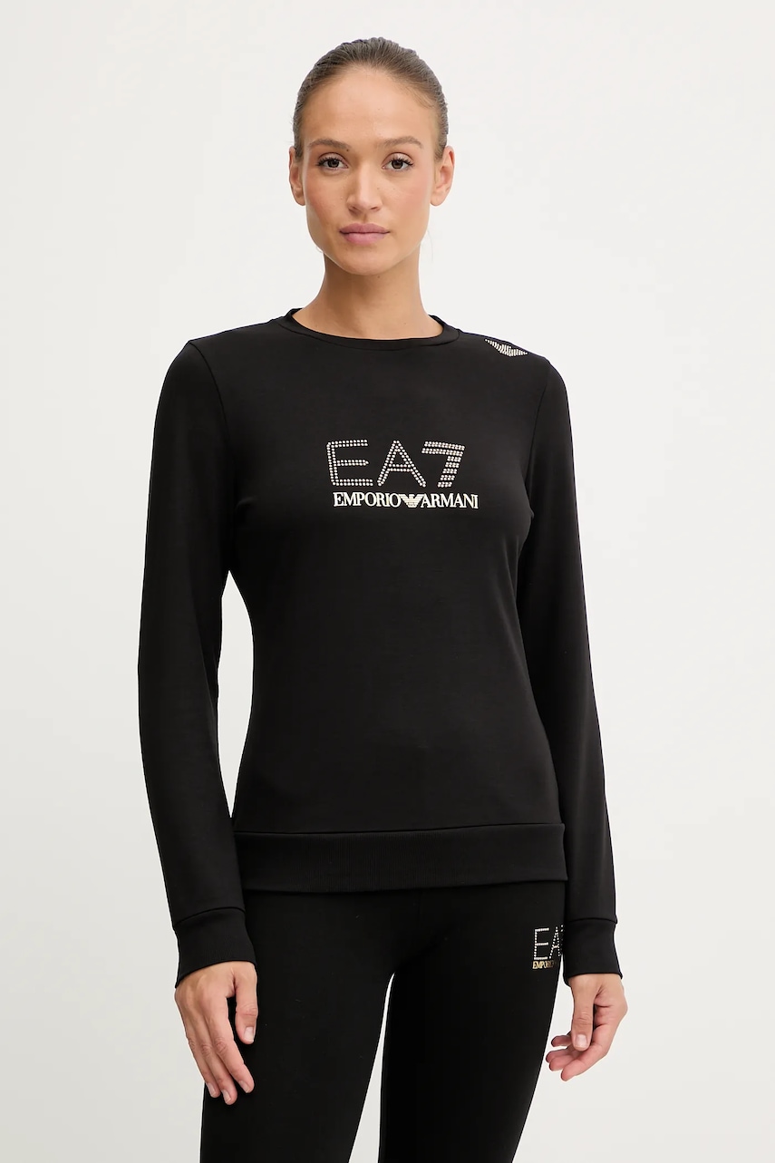 EA7 Emporio Armani bluza femei, culoarea negru, cu imprimeu