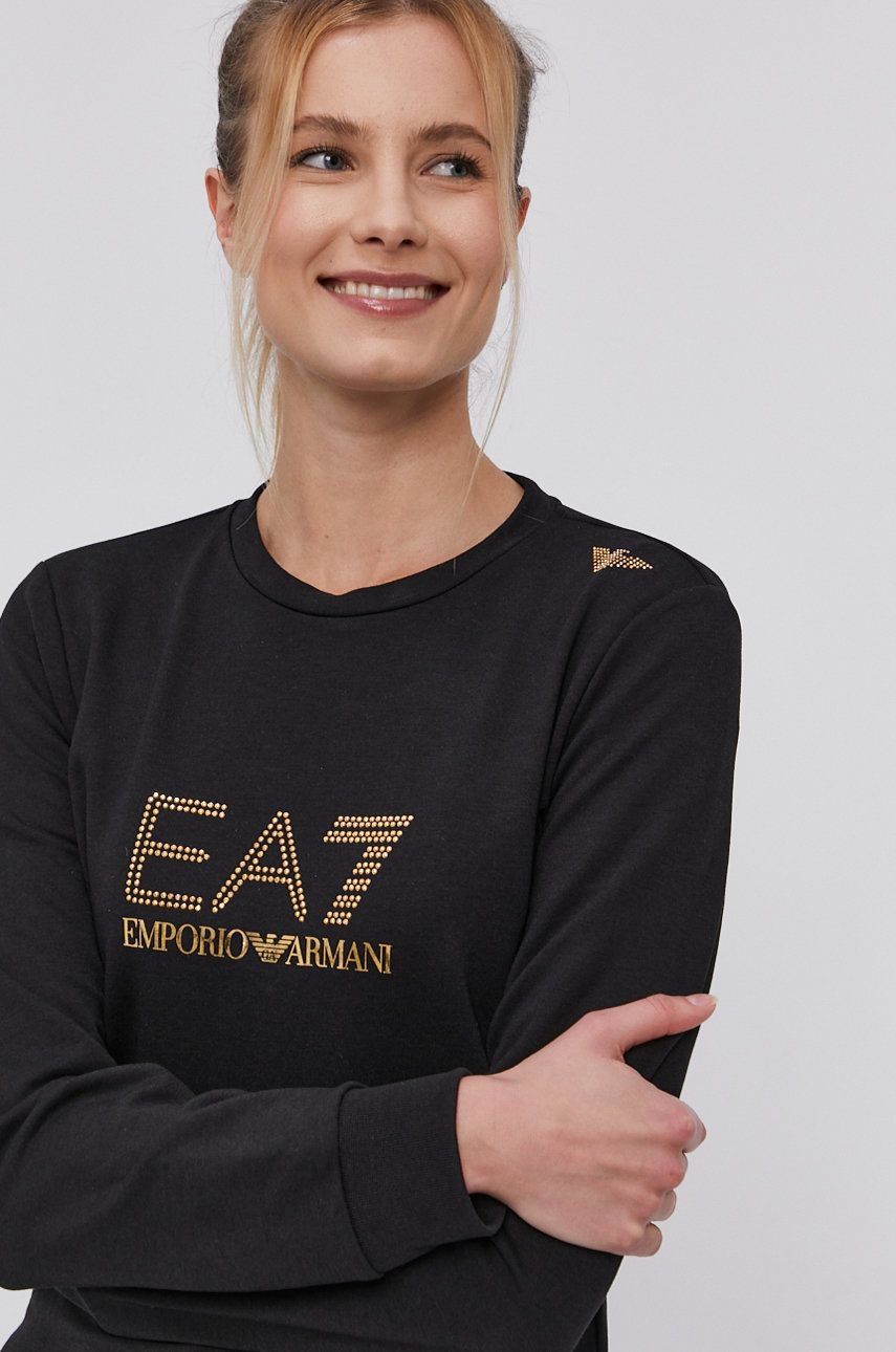 EA7 Emporio Armani bluza femei, culoarea negru, cu imprimeu imagine reduceri black friday 2021 answear.ro