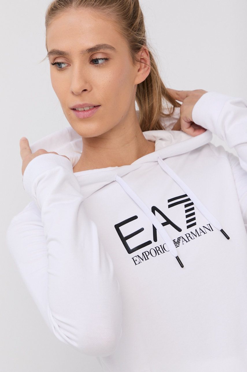 EA7 Emporio Armani Bluză femei, culoarea alb, material neted alb
