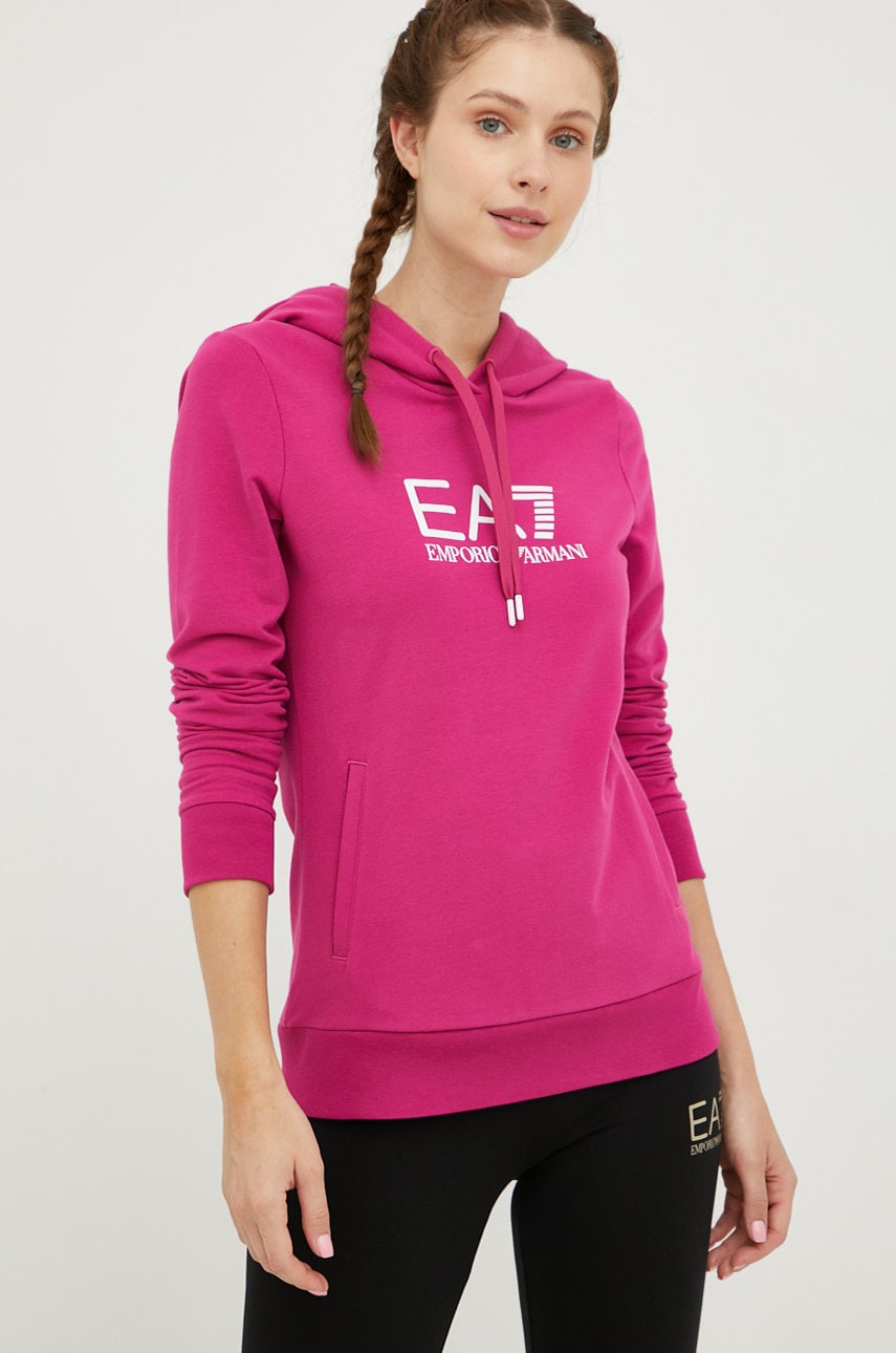 Ea7 emporio armani bluza femei, culoarea roz, cu glugă, neted