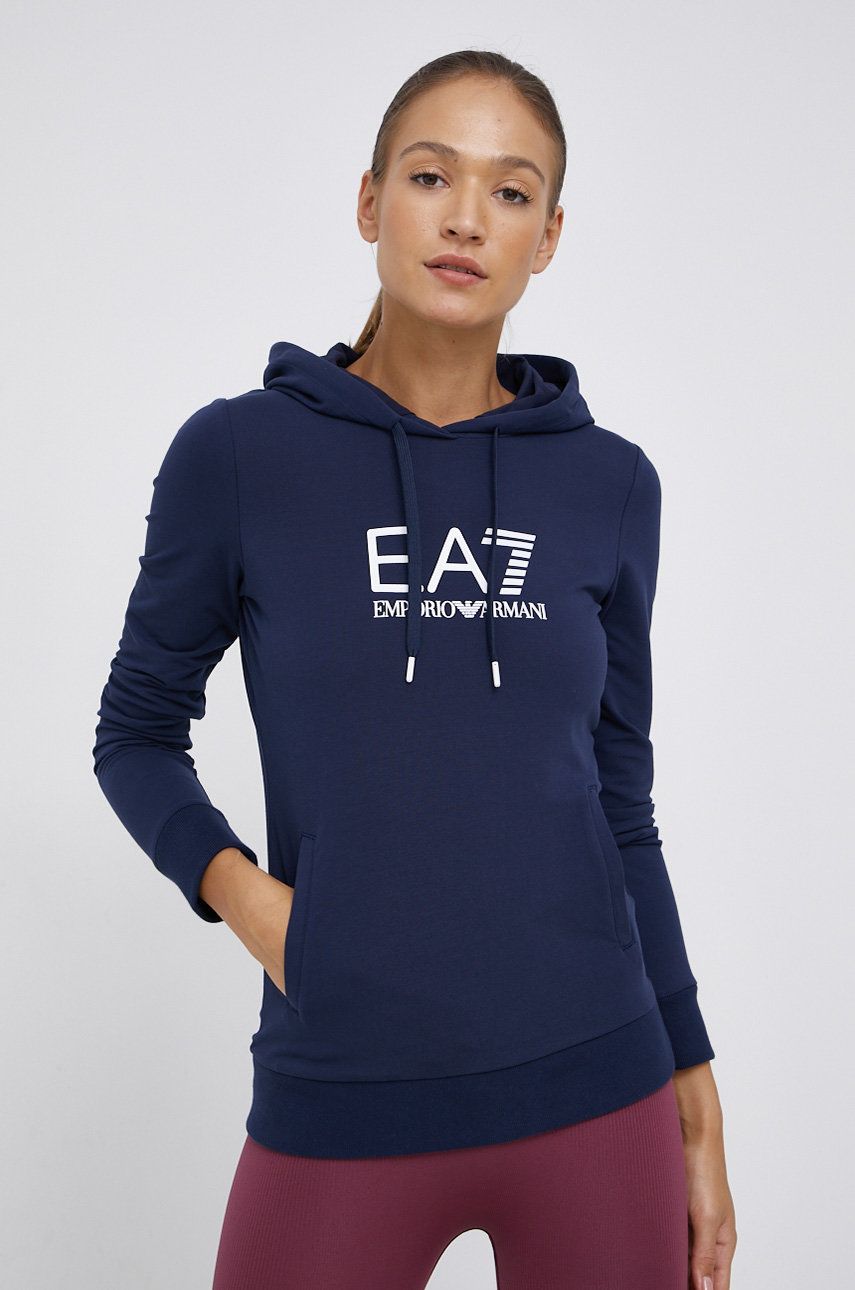 EA7 Emporio Armani Bluză femei, culoarea albastru marin, material neted