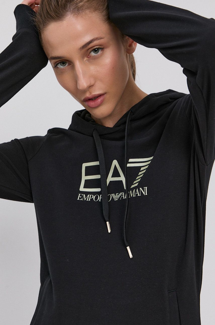 EA7 Emporio Armani Bluză femei, culoarea negru, material neted answear.ro