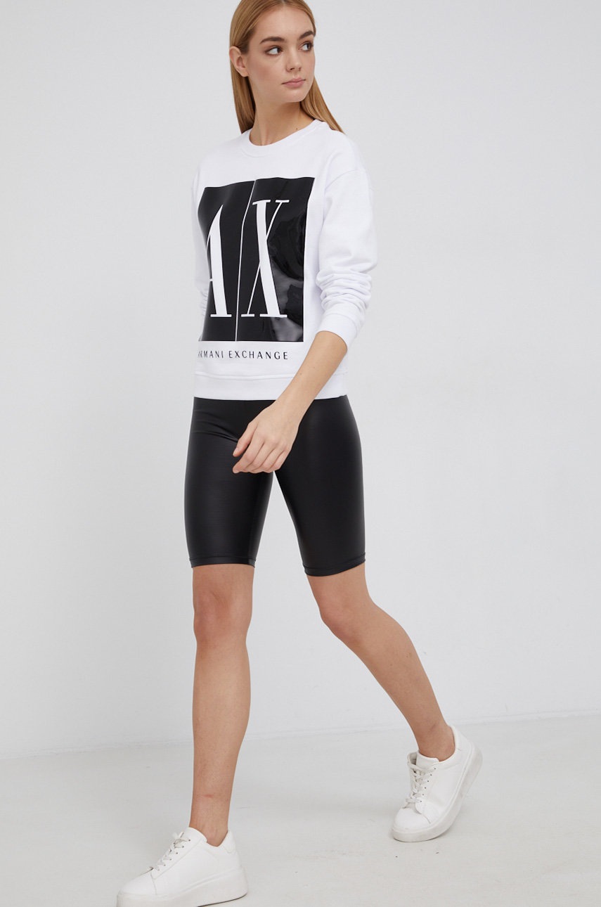 

Памучен суичър Armani Exchange дамски в бяло с апликация, Бял