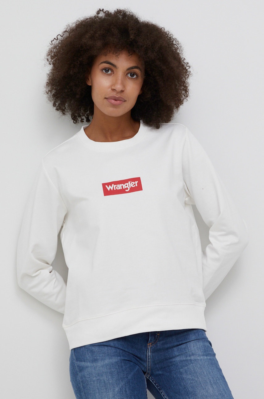 Wrangler Bluza bawełniana damska kolor biały z nadrukiem