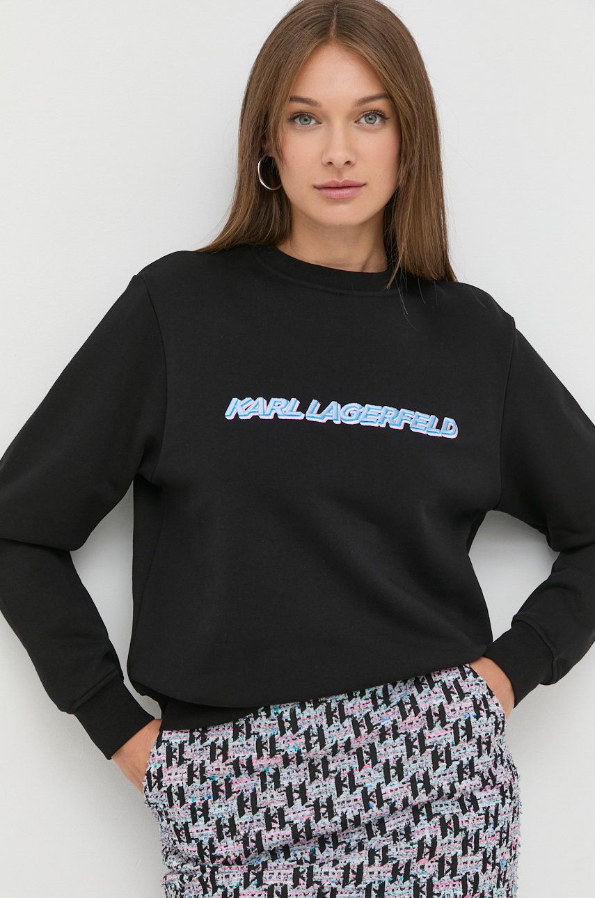 Karl Lagerfeld bluza bawełniana 225W1804 damska kolor czarny z aplikacją