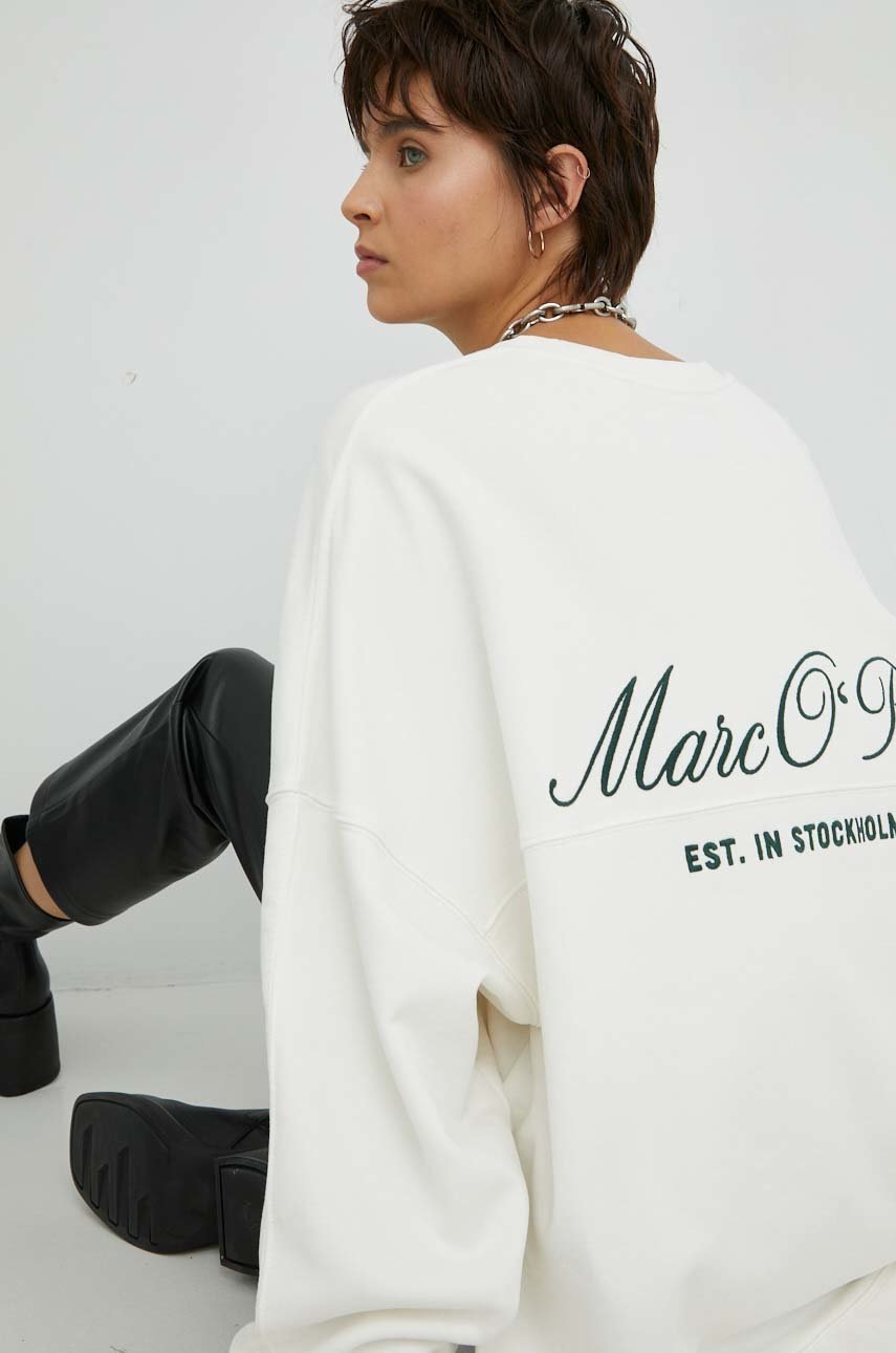 

Памучен суичър Marc O'Polo в бяло с апликация, Бял