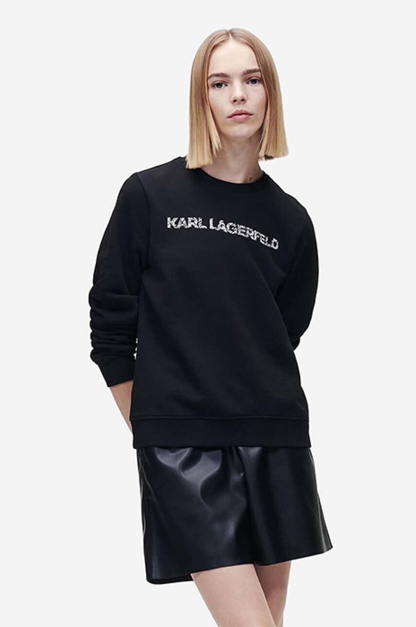 Karl Lagerfeld Bluza Elongated Logo Zebra Sweat Femei, Culoarea Negru, Cu Imprimeu