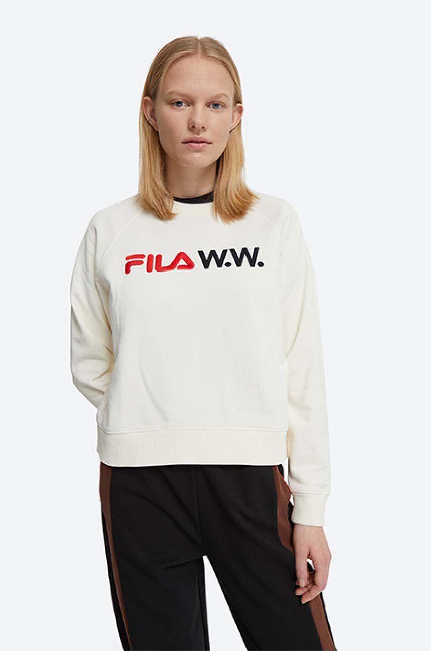 E-shop Mikina Wood Wood Elena x FIla dámská, bílá barva, s potiskem, 688375.N15-WHITE