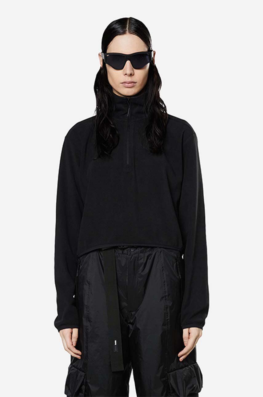 Rains bluză Fleece W Half Zip femei, culoarea negru, neted 18100.BLACK-BLACK