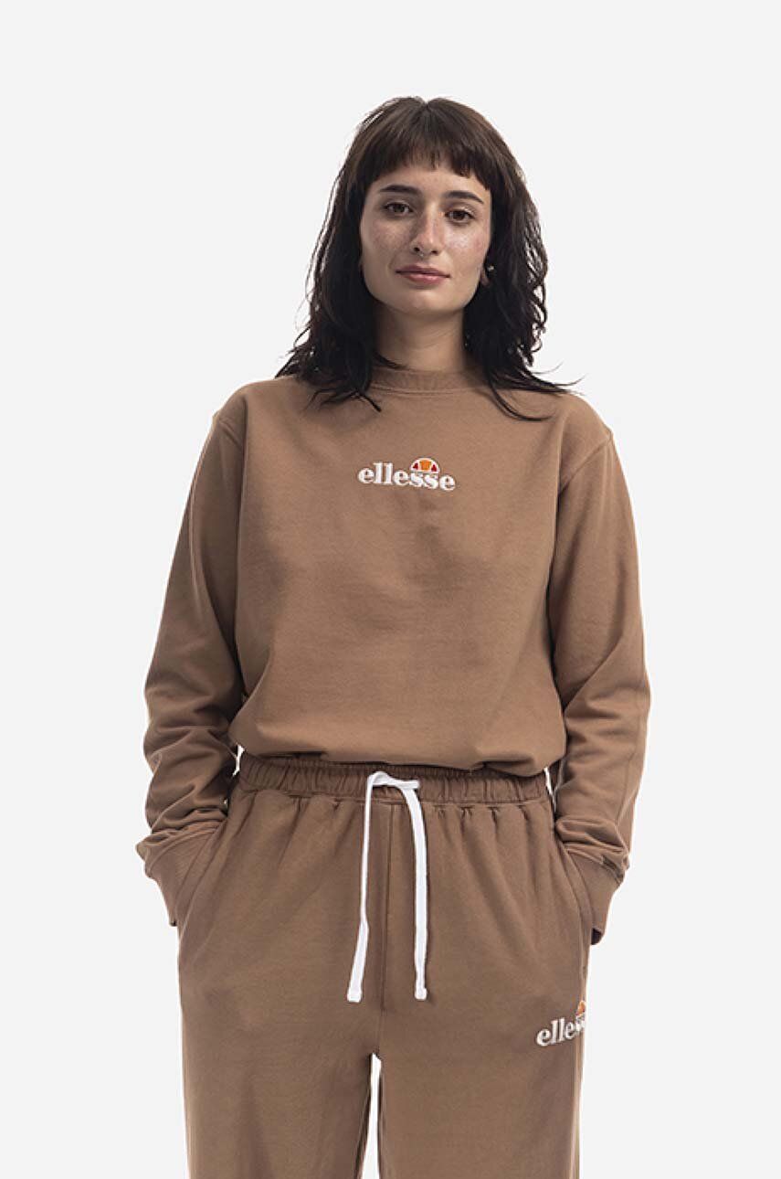 E-shop Bavlněná mikina Ellesse Sappan Sweatshirt dámská, hnědá barva, s potiskem, SGM13149-BROWN