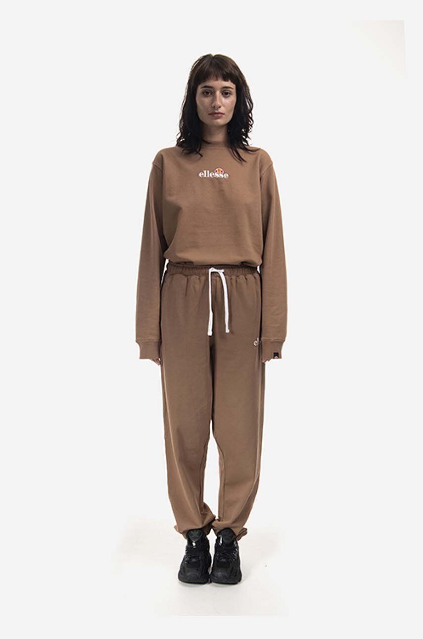 Pamučna dukserica Ellesse Sappan Sweatshirt za žene, boja: smeđa, s tiskom, SGM13149-BROWN