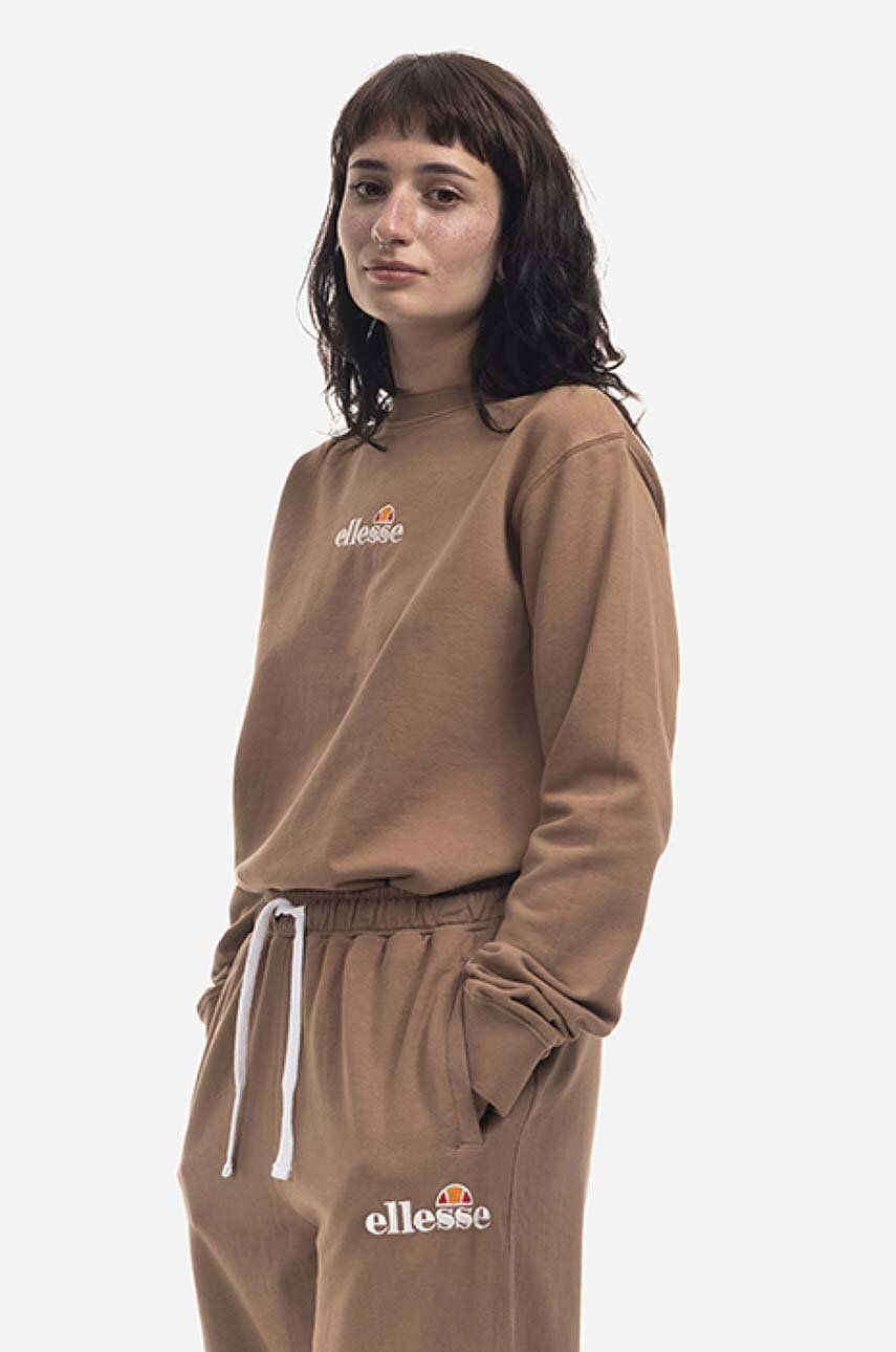 Pamučna dukserica Ellesse Sappan Sweatshirt za žene, boja: smeđa, s tiskom, SGM13149-BROWN