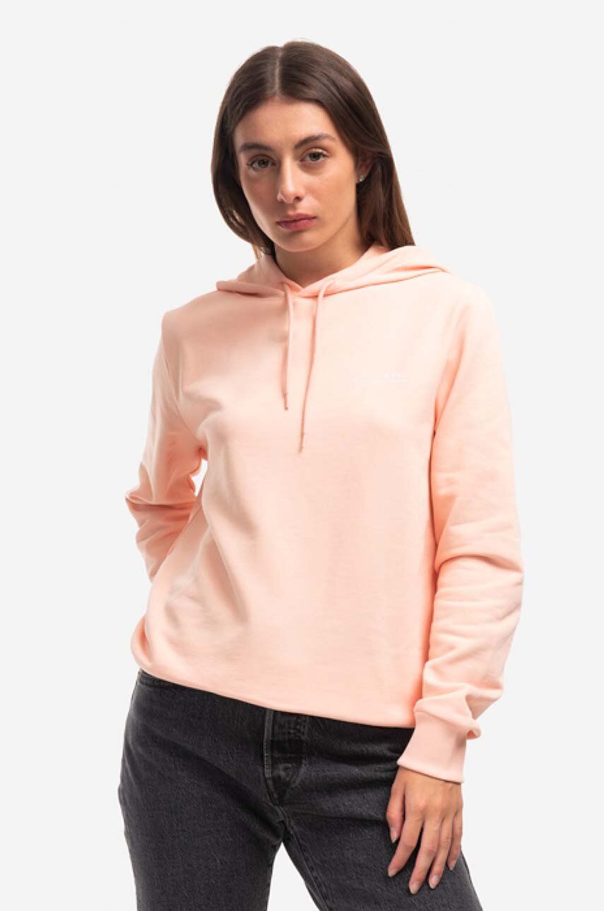 A.P.C. hanorac de bumbac Hoodie Item F femei, culoarea portocaliu, cu glugă, uni COEAS.F27674-PECHE