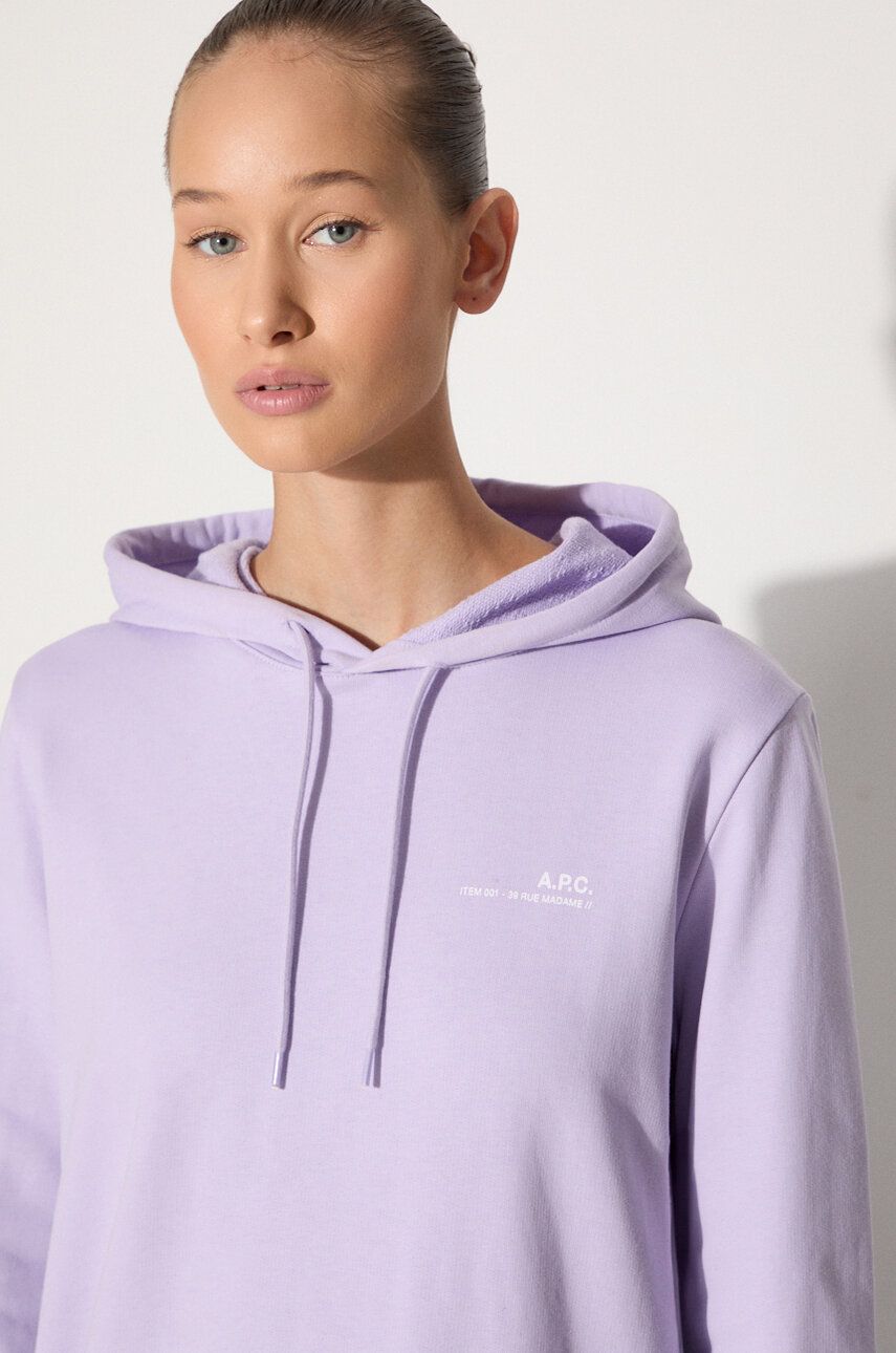 Бавовняна кофта A.P.C. Hoodie Item F жіноча колір фіолетовий з капюшоном однотонна COEAS.F27674-PECHE