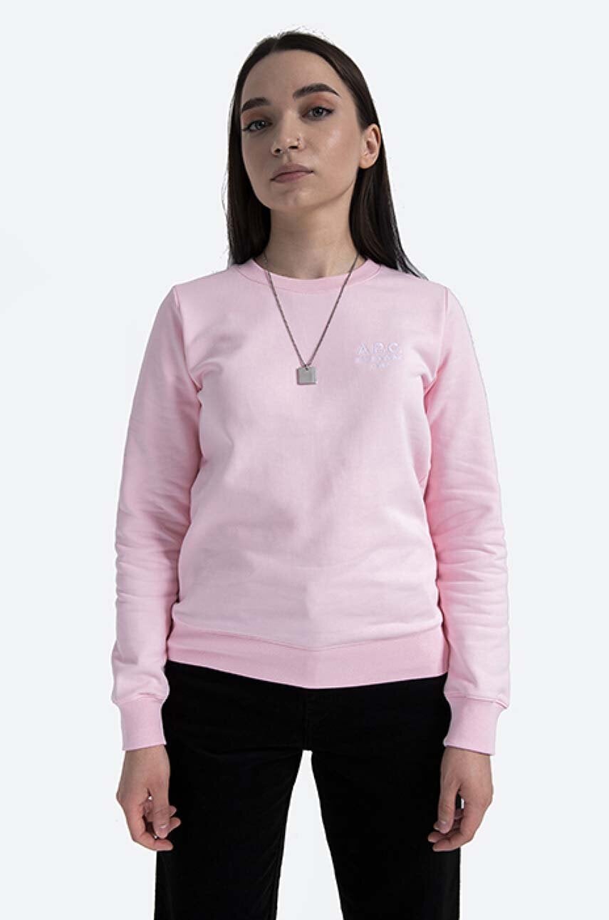 A.P.C. hanorac de bumbac Sweat Skye femei, culoarea roz, cu imprimeu COEBH.F27700-PALEPINK