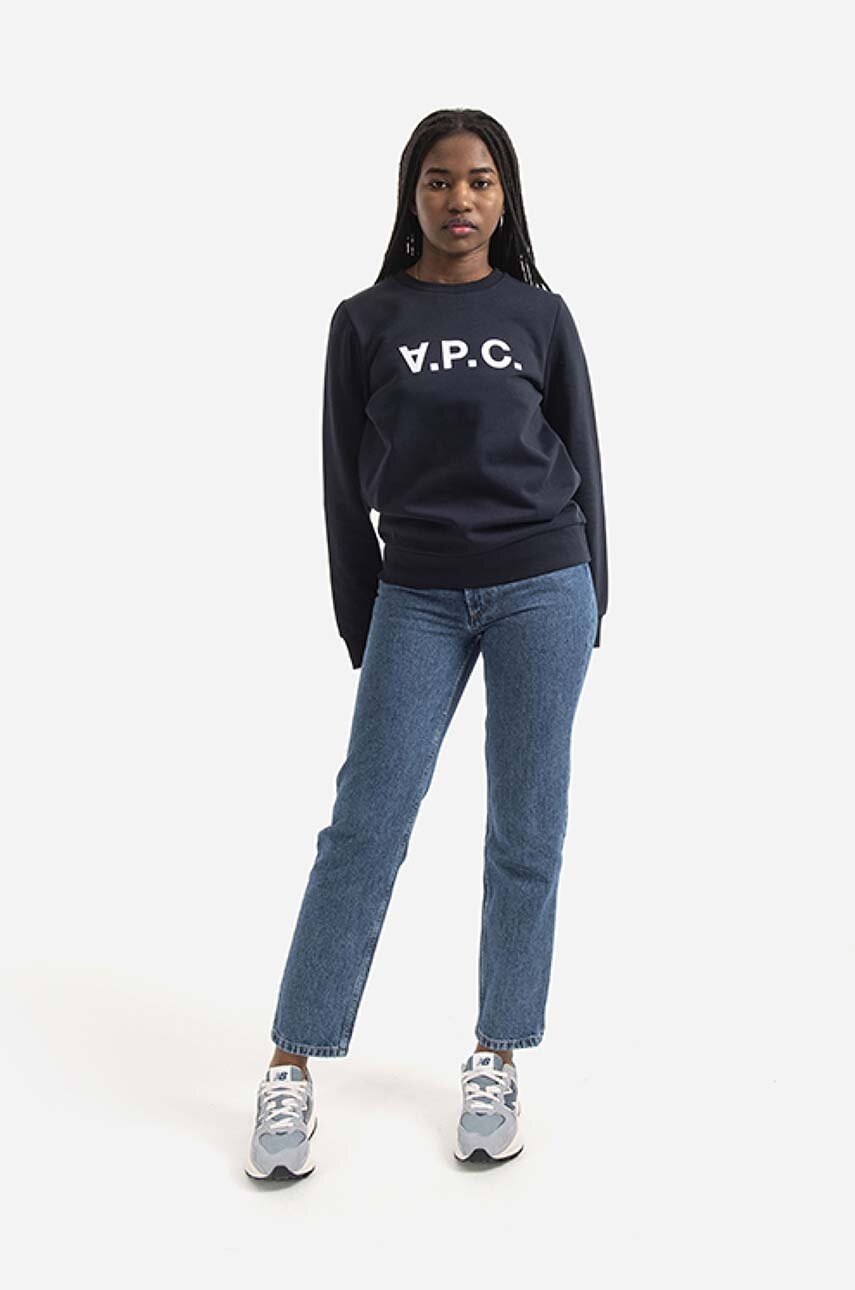Βαμβακερή μπλούζα A.P.C. Sweat Viva γυναικεία, χρώμα: ναυτικό μπλε φωτογραφία