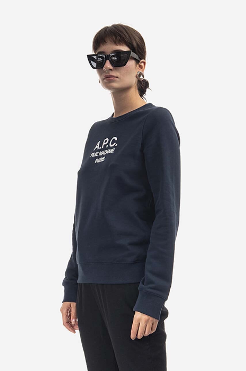 A.P.C. hanorac de bumbac Sweat Tina femei, culoarea bleumarin, cu imprimeu COEZD.F27561-MARINE