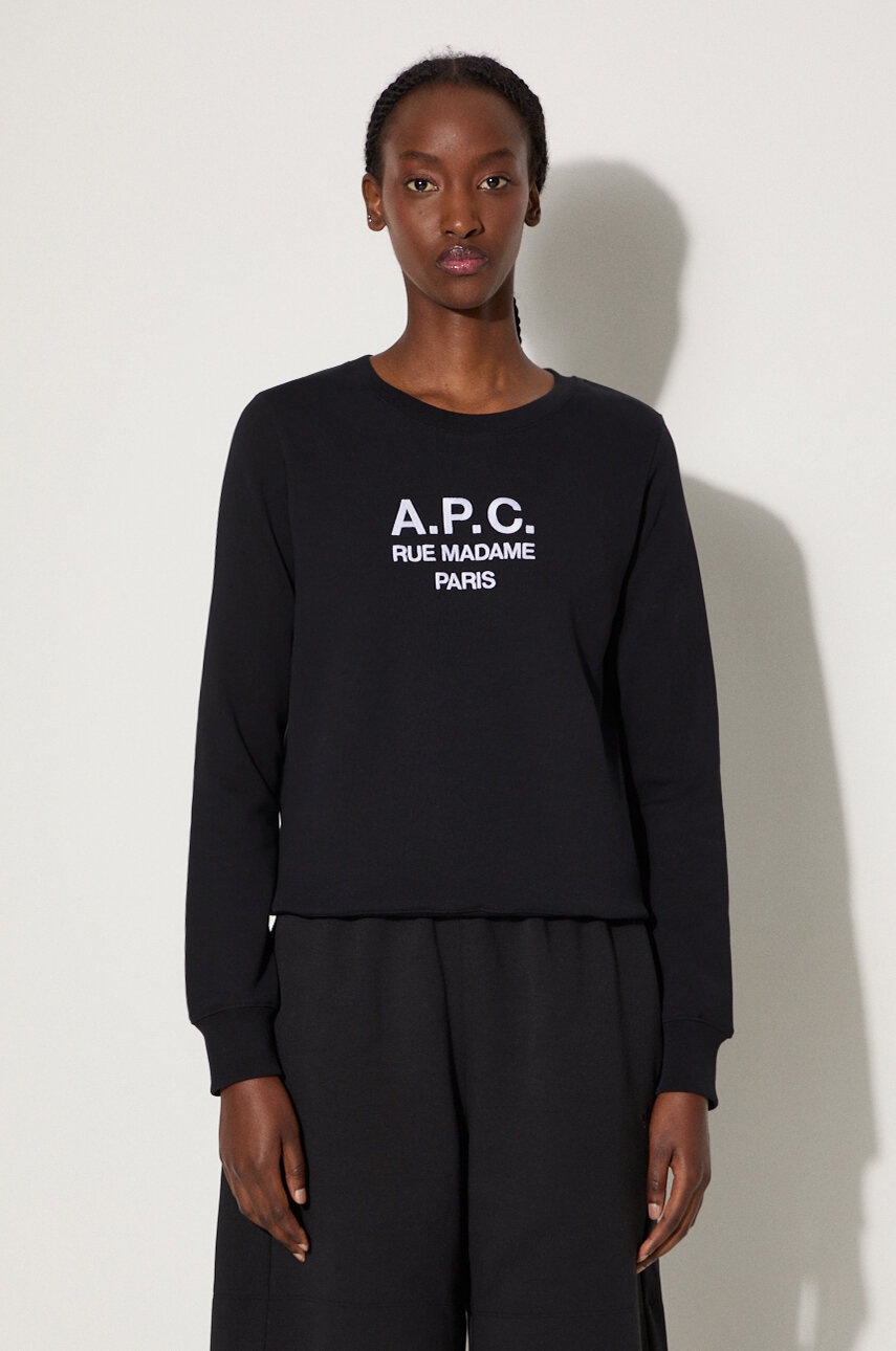 A.P.C. hanorac de bumbac Sweat Tina femei, culoarea negru, cu imprimeu COEZD.F27561-MARINE