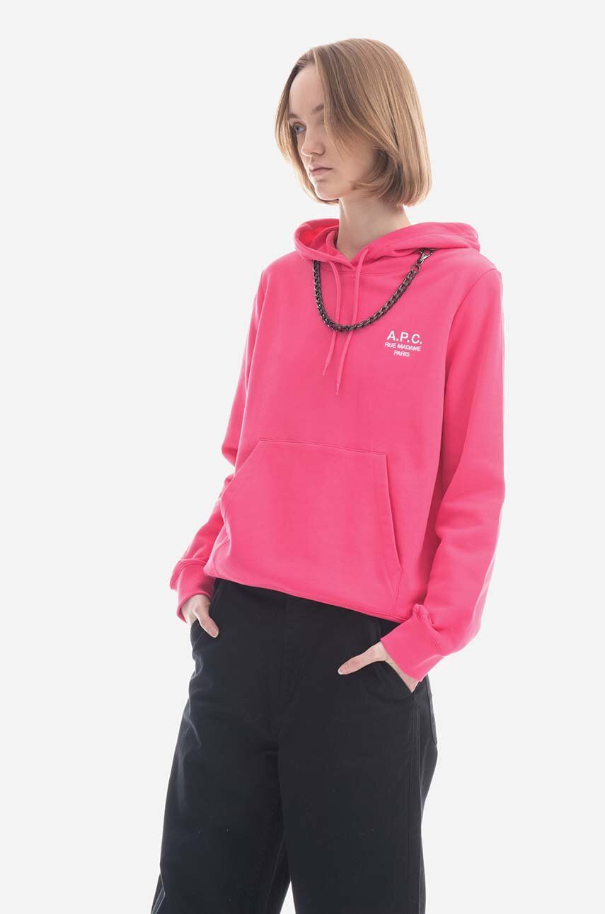 Pamučna dukserica A.P.C. Hoodie Manuela za žene, boja: ružičasta, s kapuljačom, s aplikacijom, COEZD-F27760 BRIGHT PINK