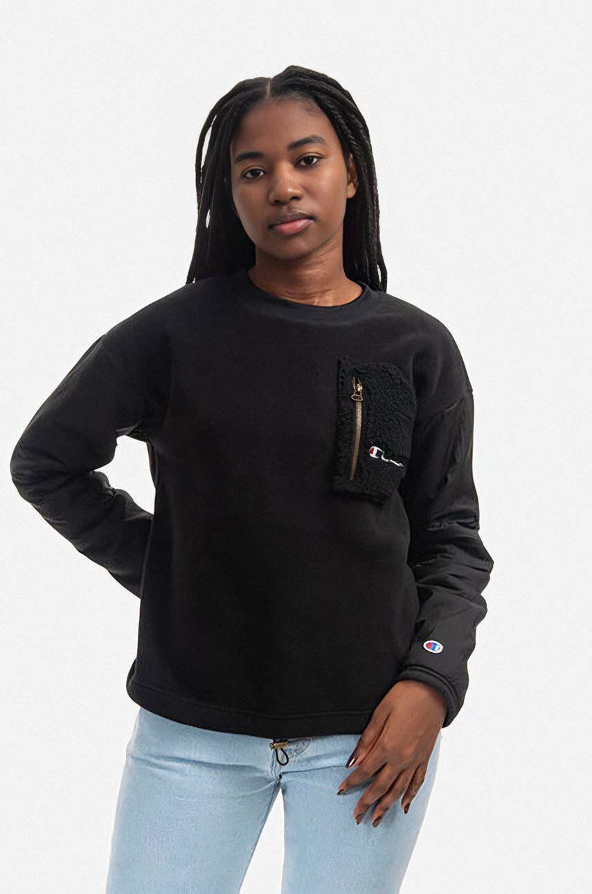 Champion bluză Crewneck Sweatsuit femei, culoarea negru, cu imprimeu 113507-YS094
