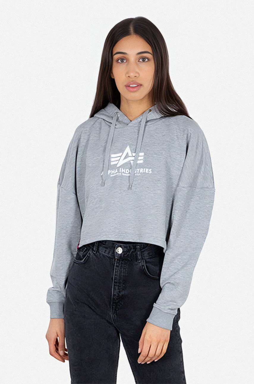 E-shop Mikina Alpha Industries Sweats & Hoodys dámská, šedá barva, s kapucí, s potiskem, 116057.230-grey