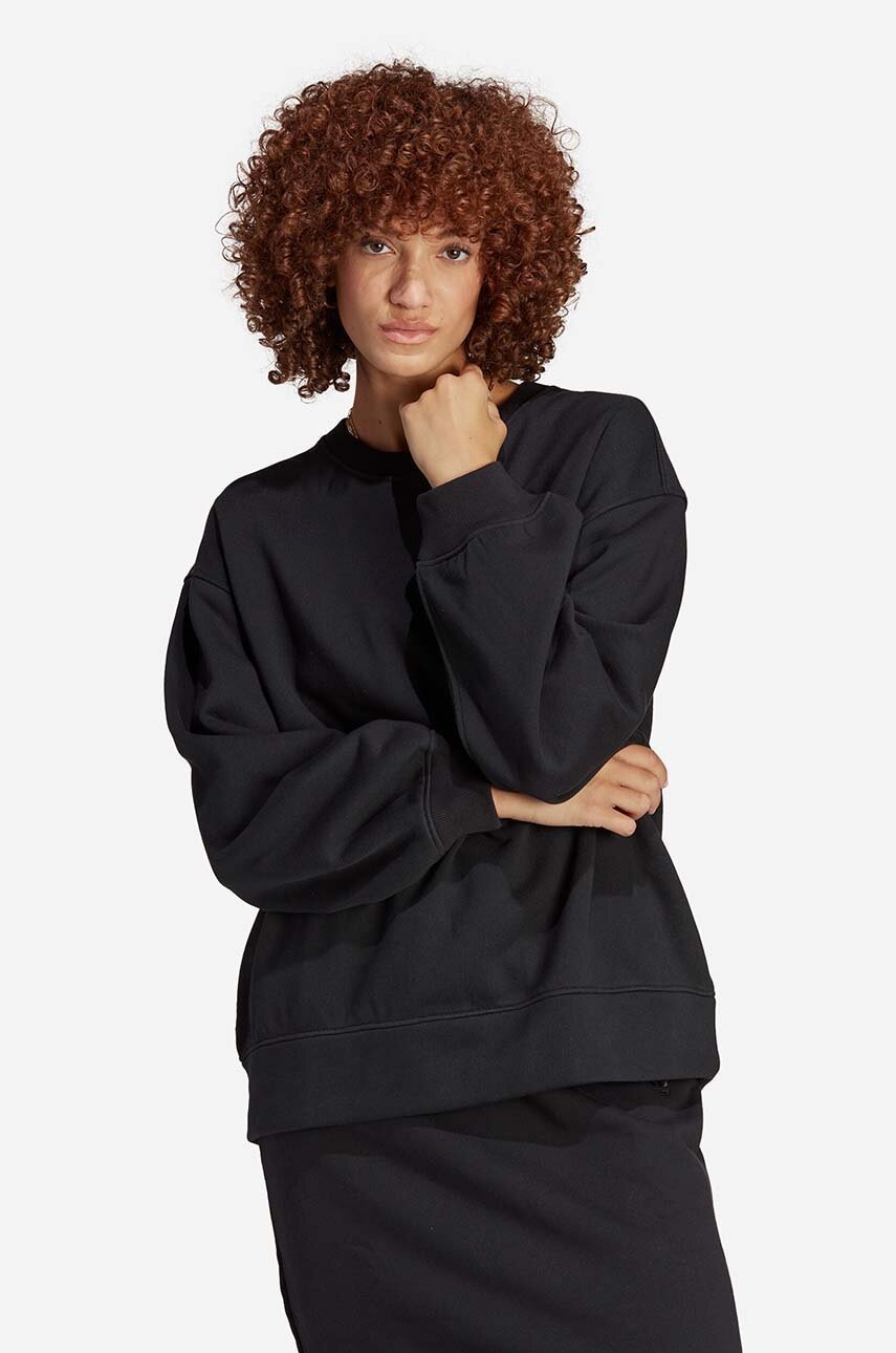 

Памучен суичър adidas Essentials в черно с изчистен дизайн, Черен