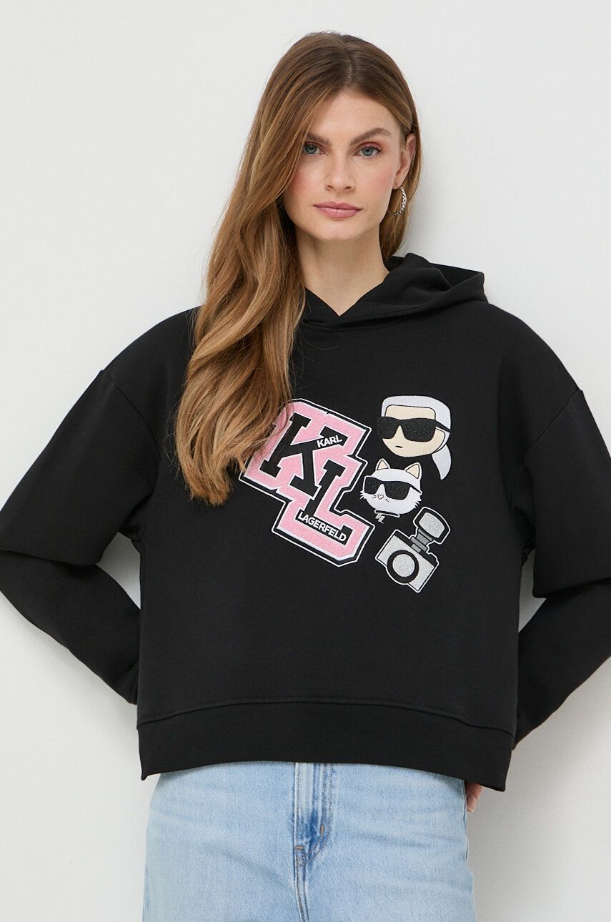 E-shop Mikina Karl Lagerfeld dámská, černá barva, s kapucí, s aplikací