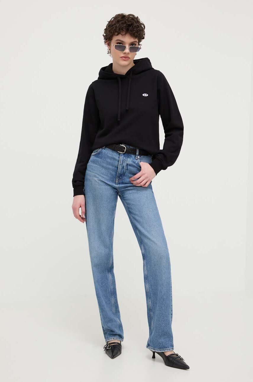 Βαμβακερή μπλούζα Diesel γυναικεία, χρώμα: μαύρο, με κουκούλα φωτογραφία