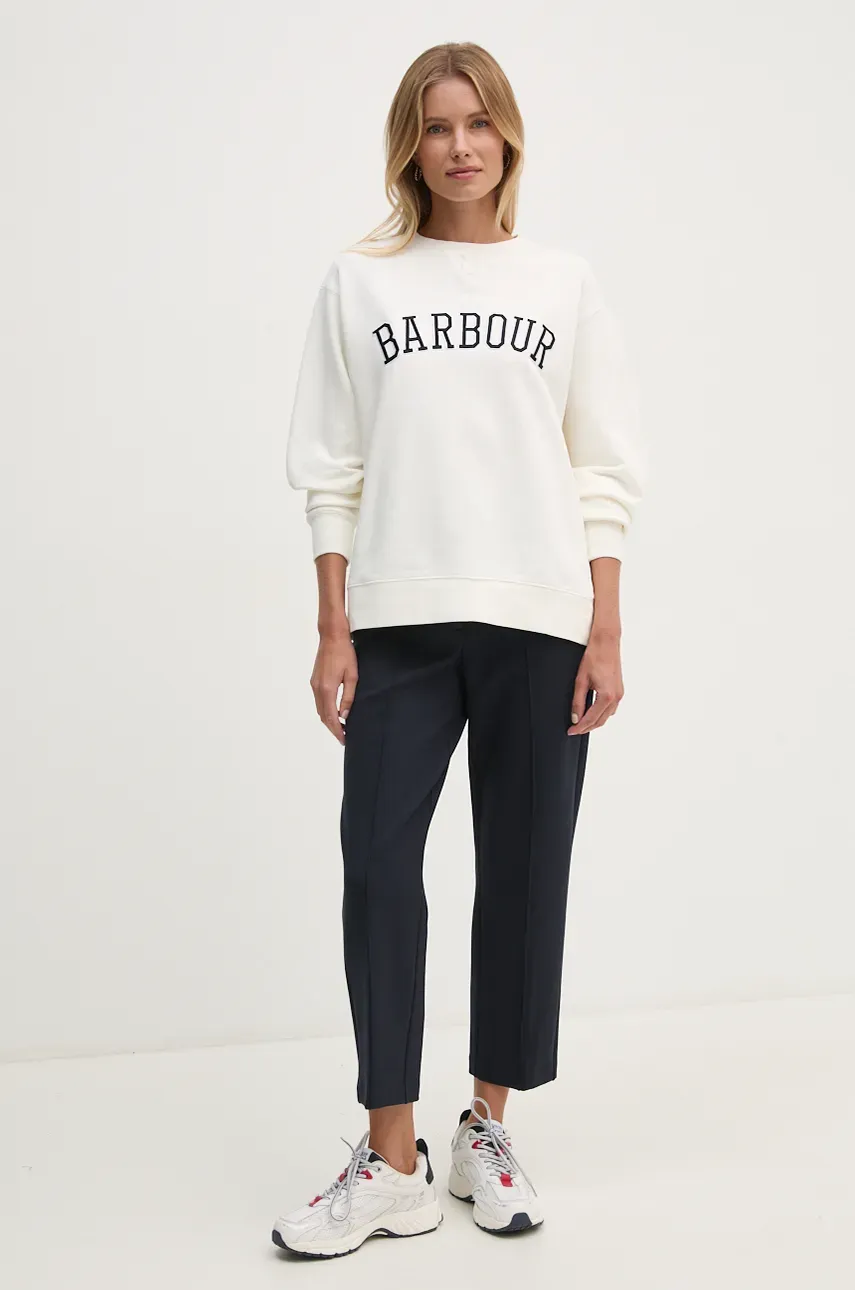 Хлопковая кофта Barbour женская цвет белый с аппликацией LOL0591 Хлопковая кофта Barbour женская цвет белый с аппликацией LOL0591
