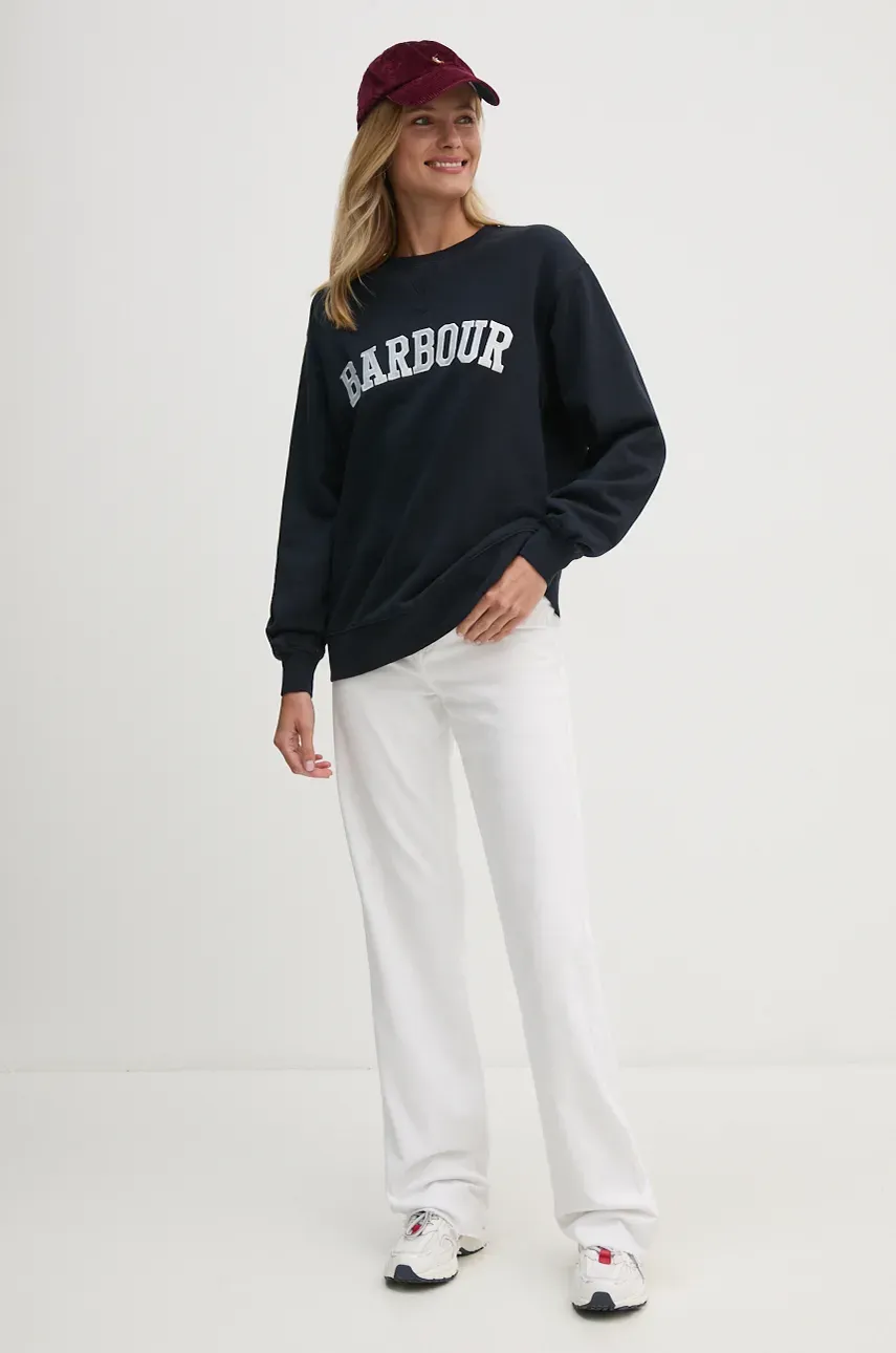 Хлопковая кофта Barbour женская цвет синий с аппликацией LOL0591 Хлопковая кофта Barbour женская цвет синий с аппликацией LOL0591
