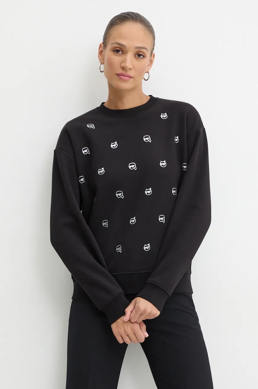 Karl Lagerfeld bluza femei, culoarea negru, cu imprimeu, 246W1800