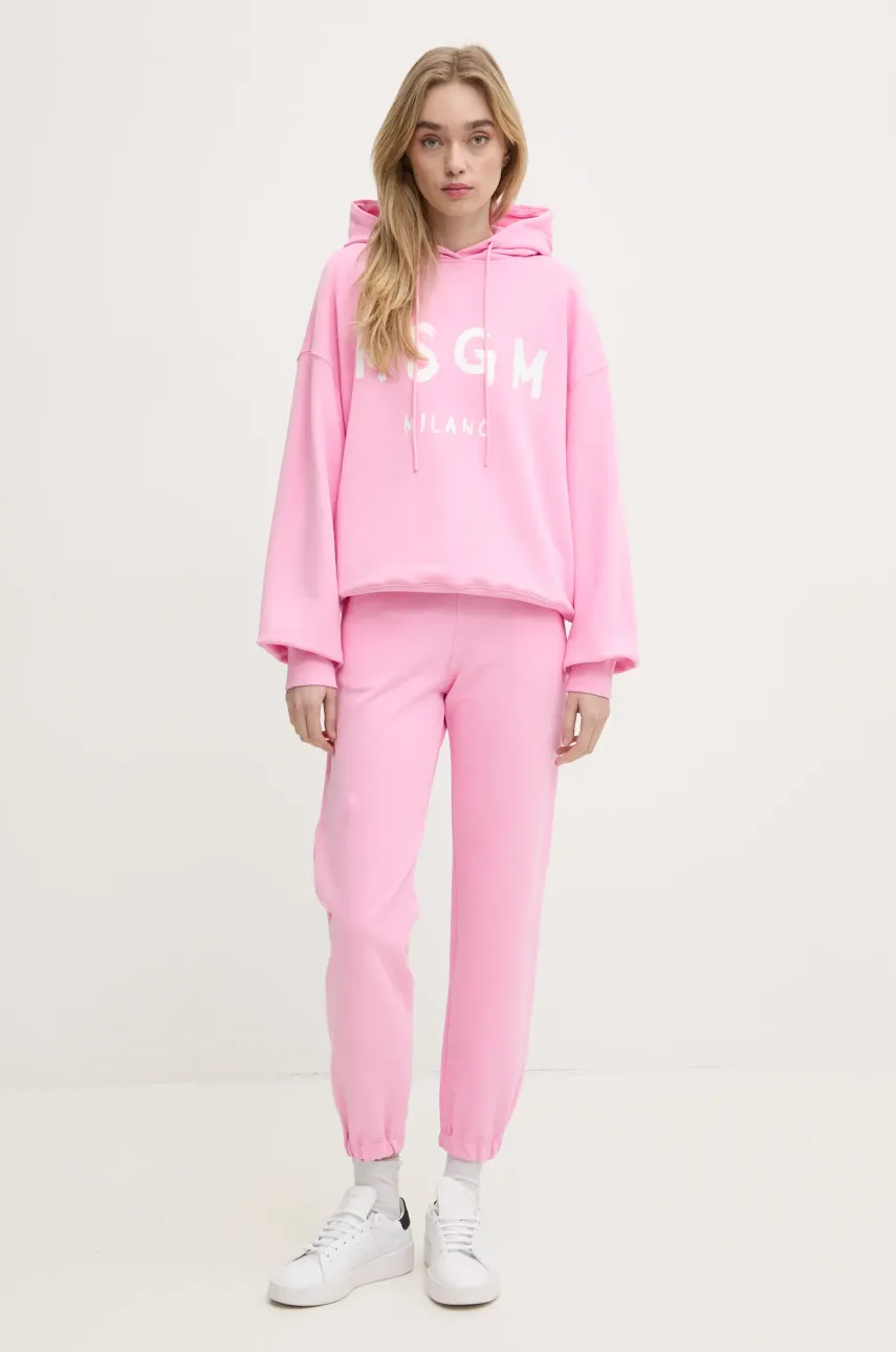 Хлопковая кофта MSGM женская цвет розовый с капюшоном с принтом 2000MDM515.300000 Хлопковая кофта MSGM женская цвет розовый с капюшоном с принтом 2000MDM515.300000