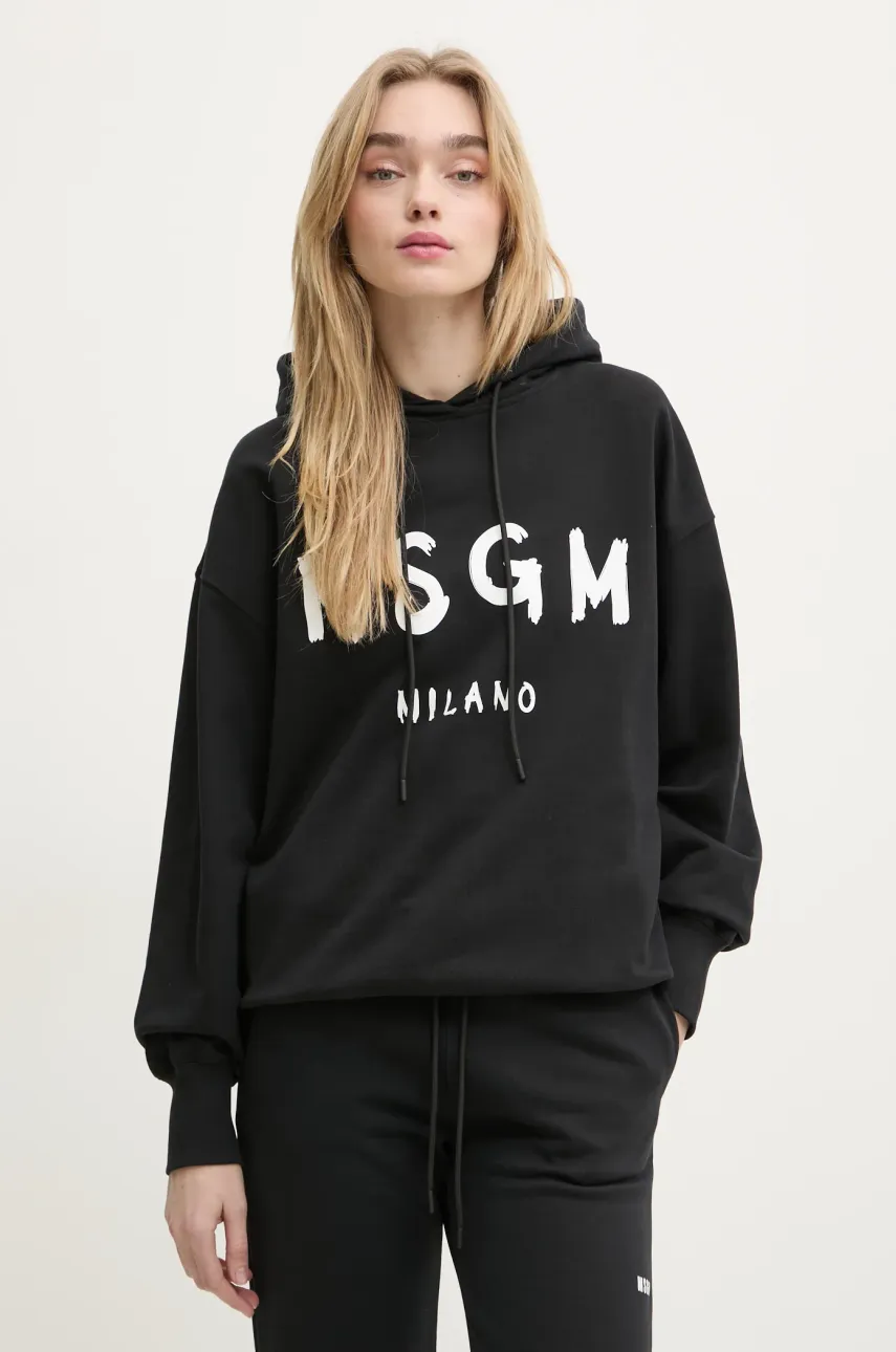 MSGM hanorac de bumbac femei, culoarea negru, cu glugă, cu imprimeu, 2000MDM515.300000