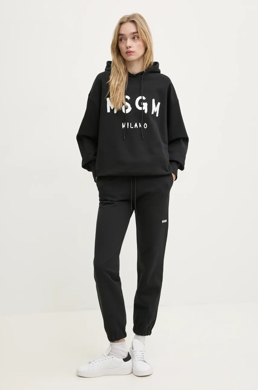 Хлопковая кофта MSGM женская цвет чёрный с капюшоном с принтом 2000MDM515.300000 Хлопковая кофта MSGM женская цвет чёрный с капюшоном с принтом 2000MDM515.300000