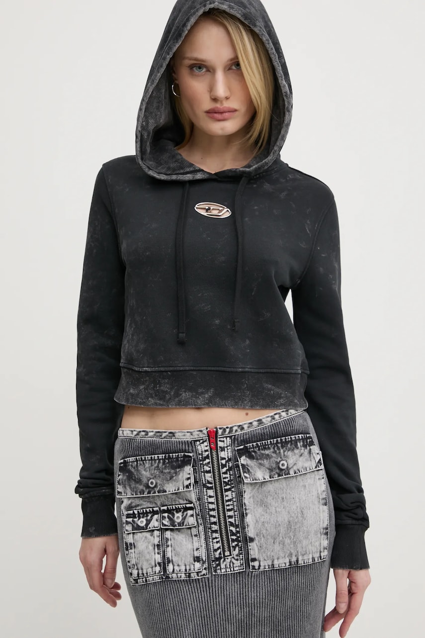 Diesel hanorac de bumbac F-SLIMMY-HOOD-P5 SWEAT-SHIRT femei, culoarea negru, cu glugă, modelator, A14492.0IPAC Diesel hanorac de bumbac F-SLIMMY-HOOD-P5 SWEAT-SHIRT femei, culoarea negru, cu glugă, modelator, A14492.0IPAC