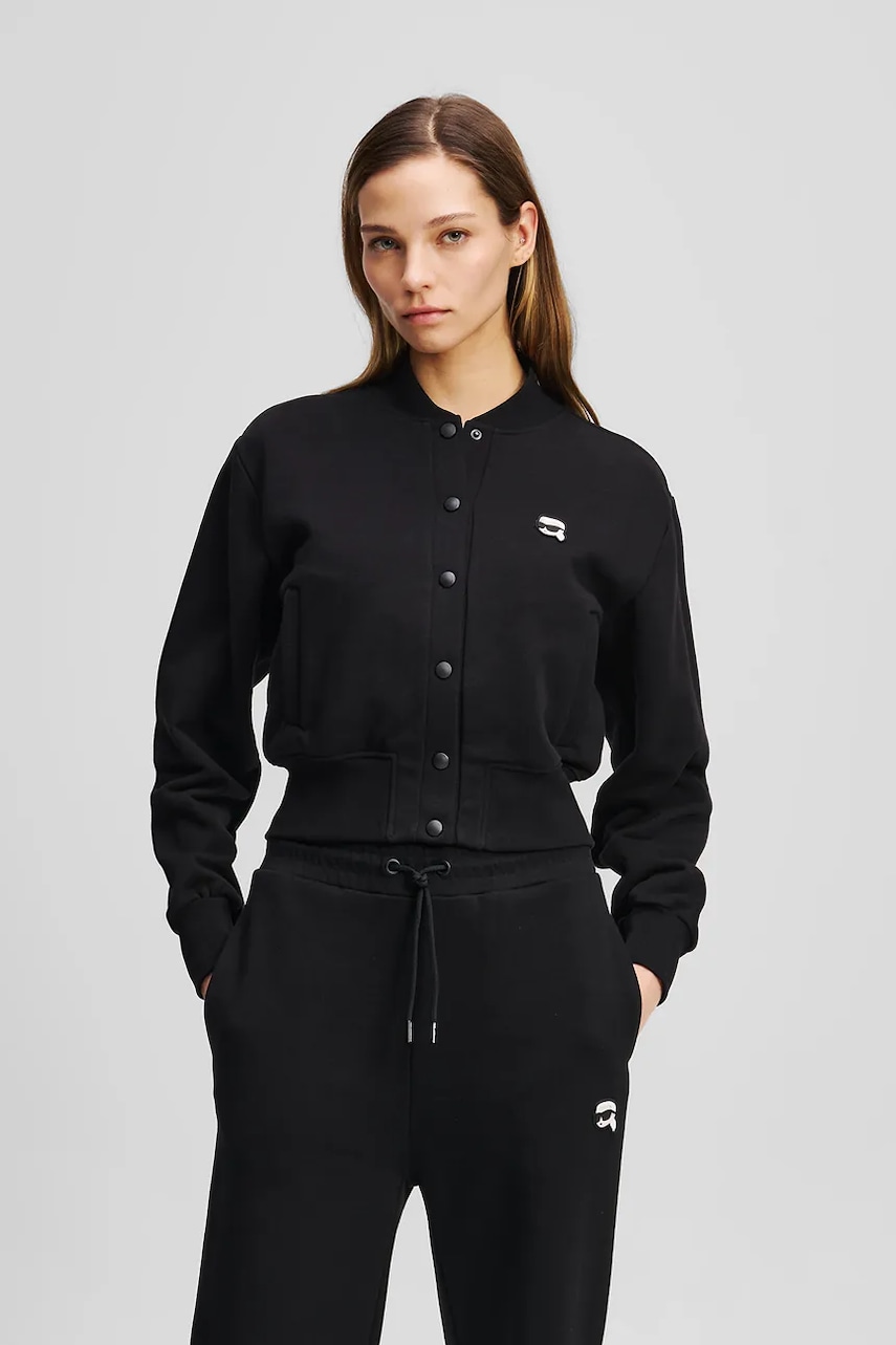 Karl Lagerfeld hanorac de bumbac femei, culoarea negru, uni, A2W20043