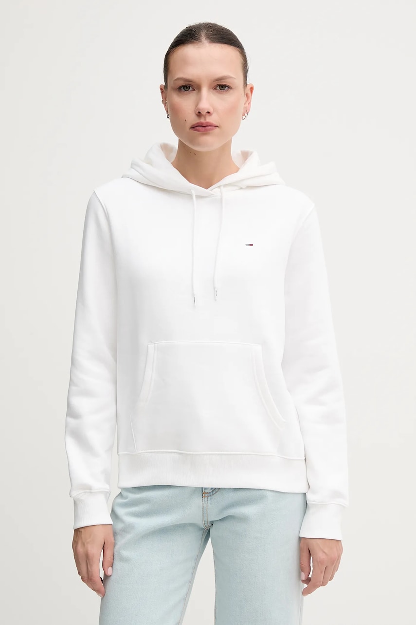 Tommy Jeans bluză culoarea alb, cu glugă, uni, DW0DW19958