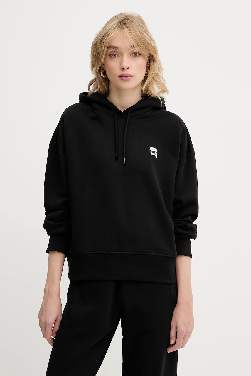 Karl Lagerfeld hanorac de bumbac culoarea negru, cu gluga, melanj, A3W20053