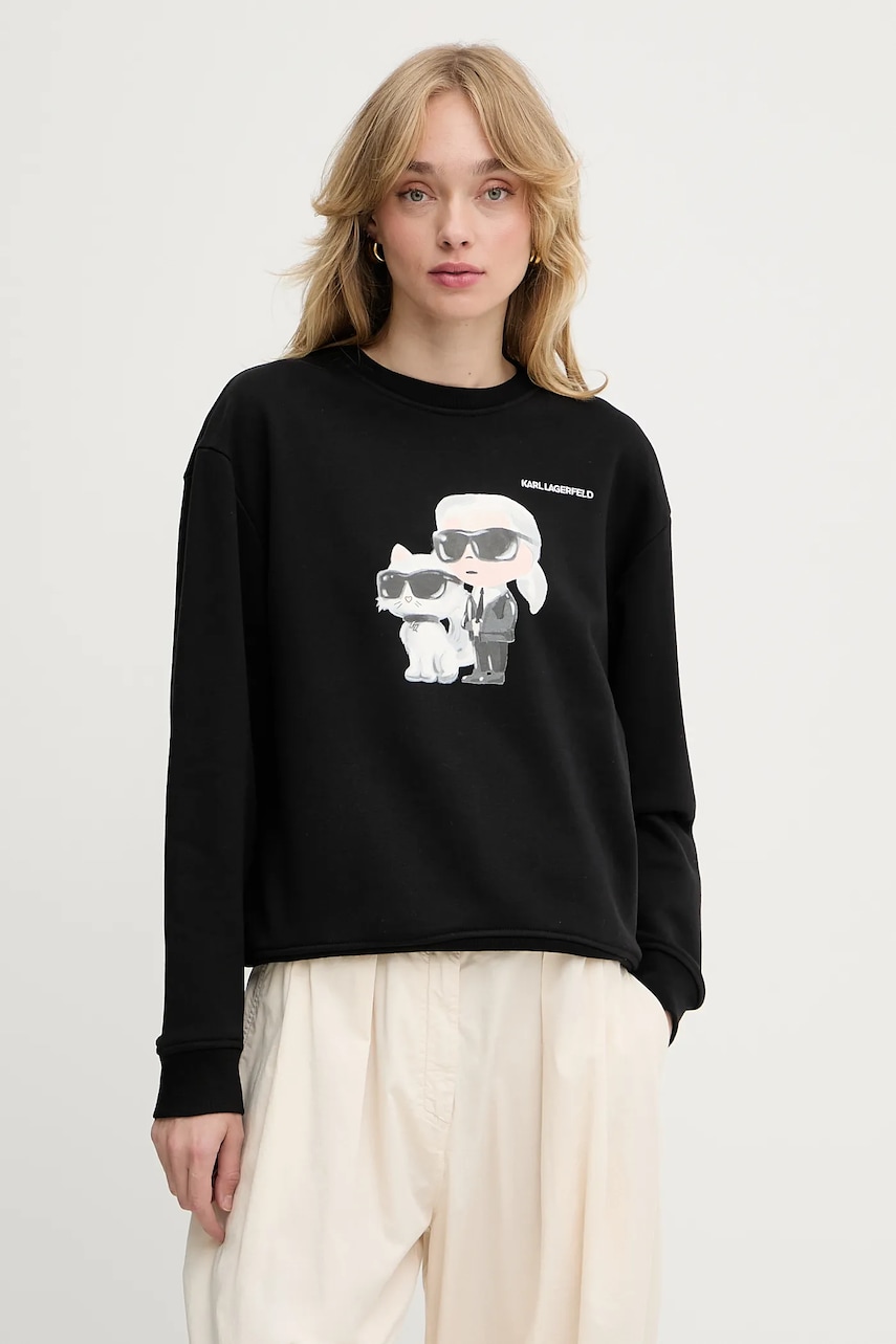 Karl Lagerfeld bluză IKON culoarea negru, cu imprimeu, A3W20057