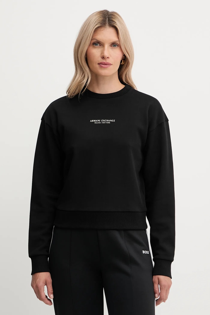 Levně Bavlněná mikina Armani Exchange dámská, černá barva, s potiskem, XW001451 AF10830