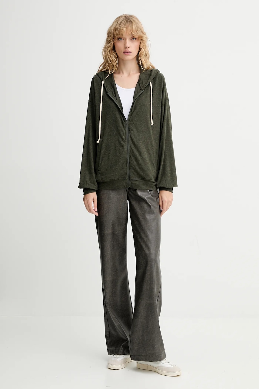 Кофта American Vintage цвет зелёный с капюшоном однотонная YPA03B