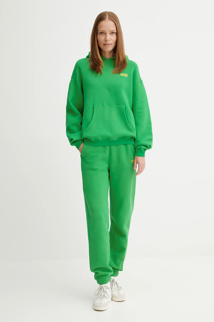 Кофта American Vintage цвет зелёный с капюшоном однотонная IZU03D