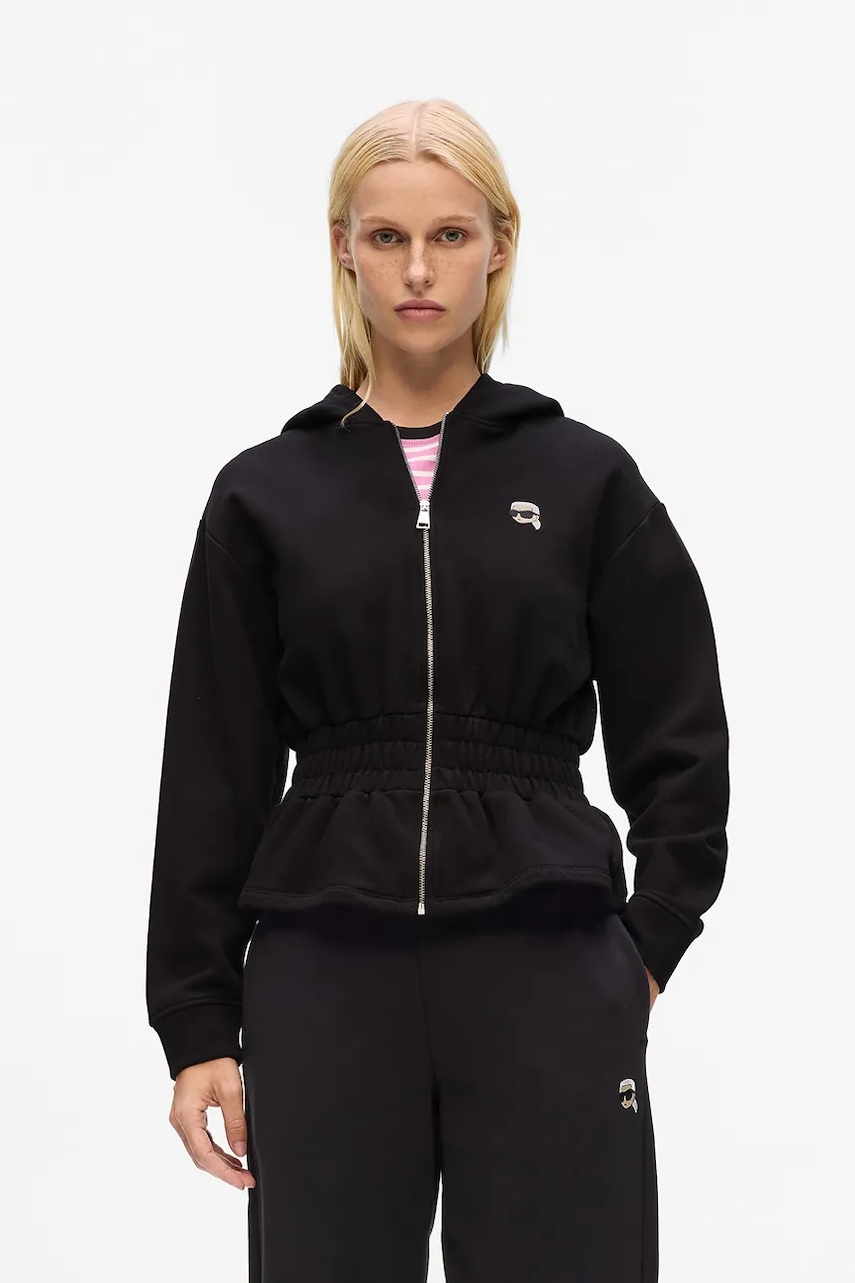 Karl Lagerfeld hanorac de bumbac culoarea negru, cu glugă, cu imprimeu, A4W20048