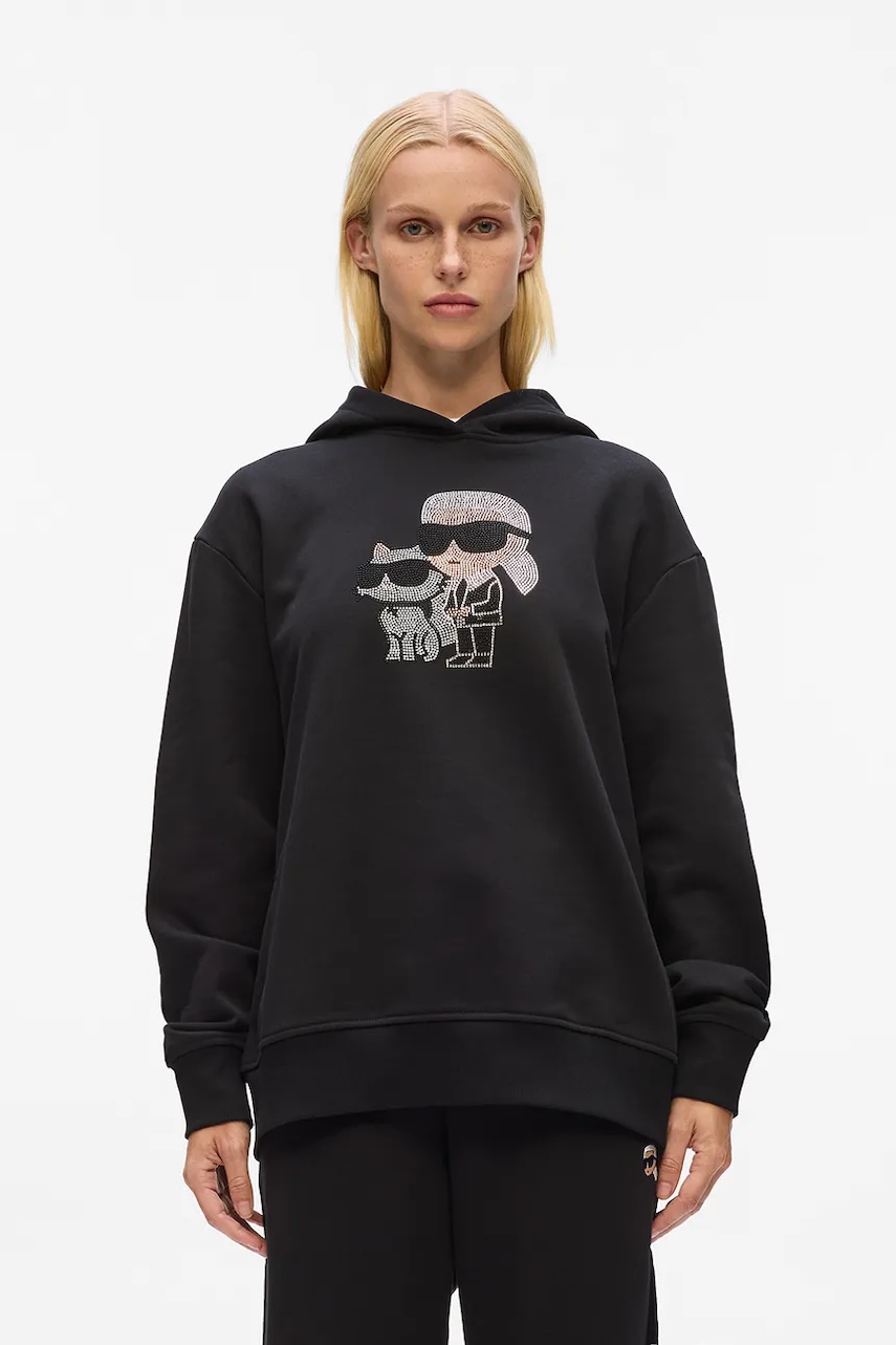 Karl Lagerfeld hanorac de bumbac culoarea negru, cu glugă, cu imprimeu, A4W20070